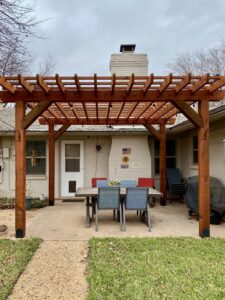 custom-built cedar wood pergola